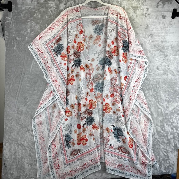 Unbranded Other - Unbranded Floral‎ Kimono Cover Up Women One Size White Multicolor Draped (1685)